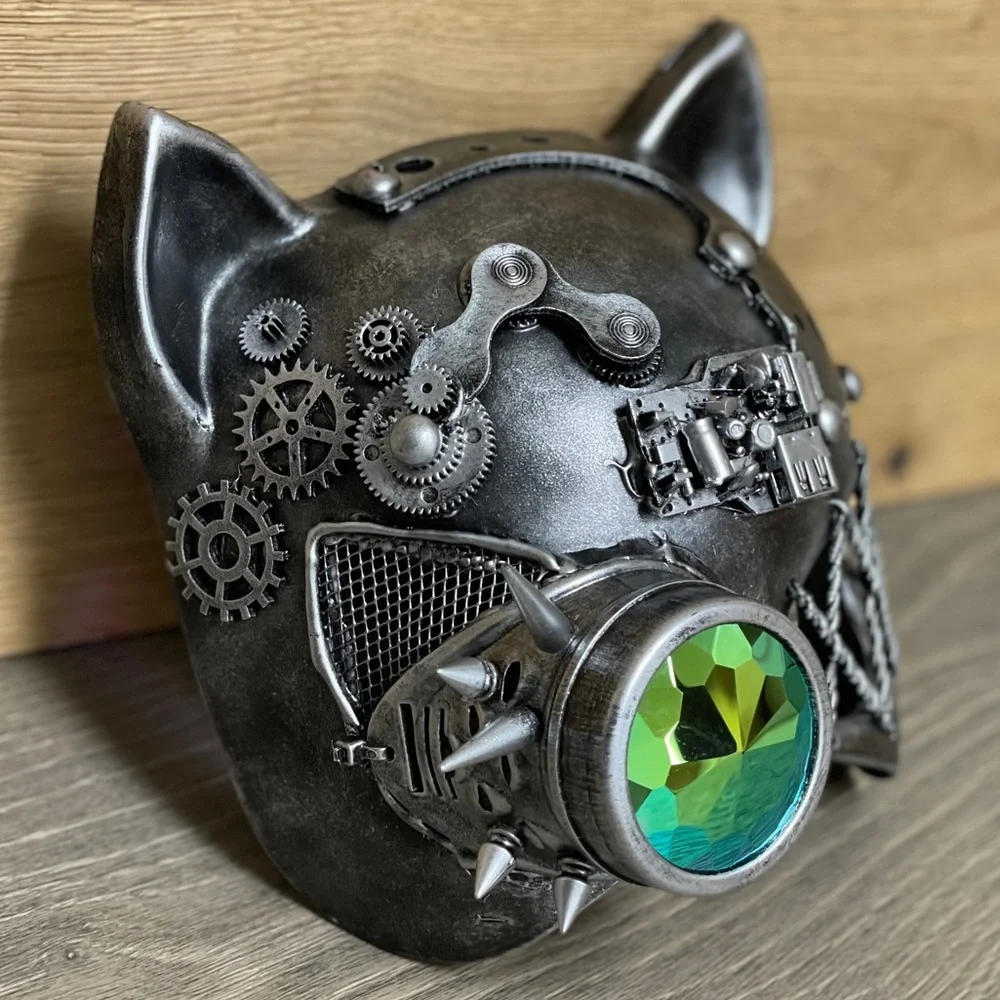 Steampunk Metallic Cat Mask with Goggles - NWT!